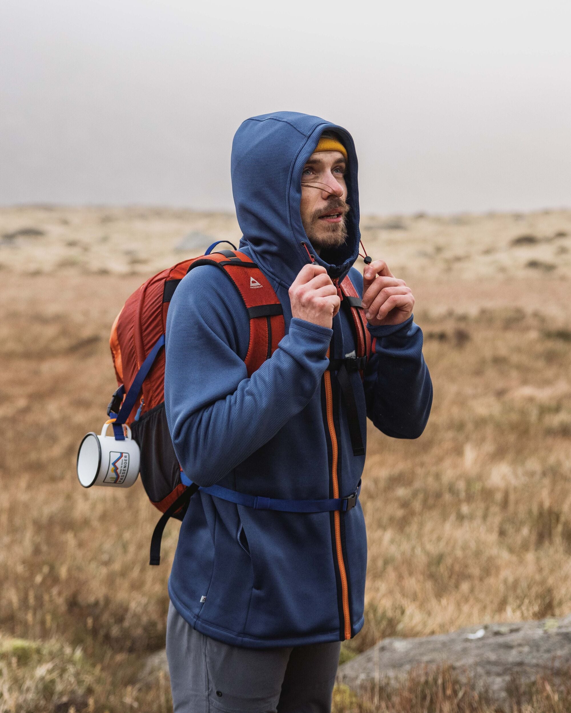 Vertical Full Zip Hooded Recycled Fleece - Dark Denim - Lifestyle