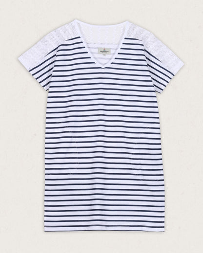 Olive Oversized Recycled Cotton T-Shirt Dress - Navy Stripe