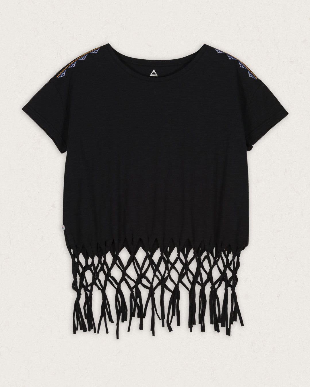 Henna Recycled Cotton Tassel T-Shirt - Black