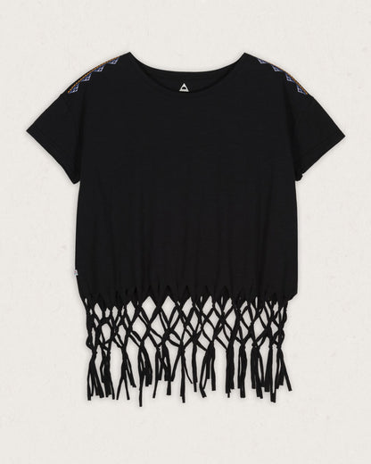 Henna Recycled Cotton Tassel T-Shirt - Black