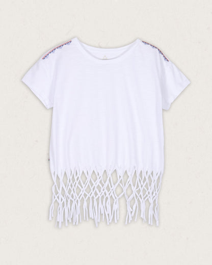 Henna Recycled Cotton Tassel T-Shirt - White