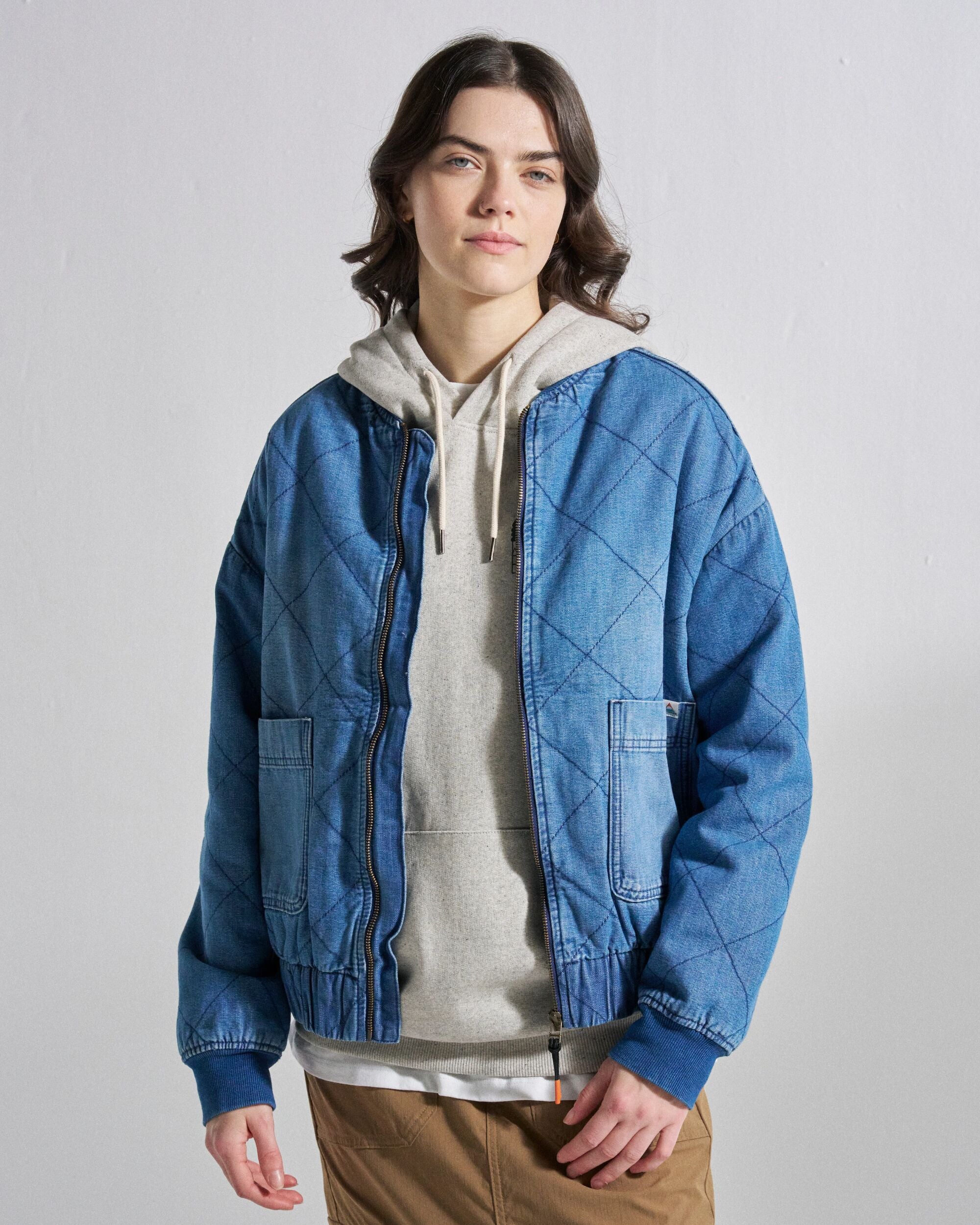 ジャケット・アウター AURORAVintage Stitched Denim Knit Jacket Lucia Sherpa Lined Denim Bomber Jacket Denim Blue – Passenger