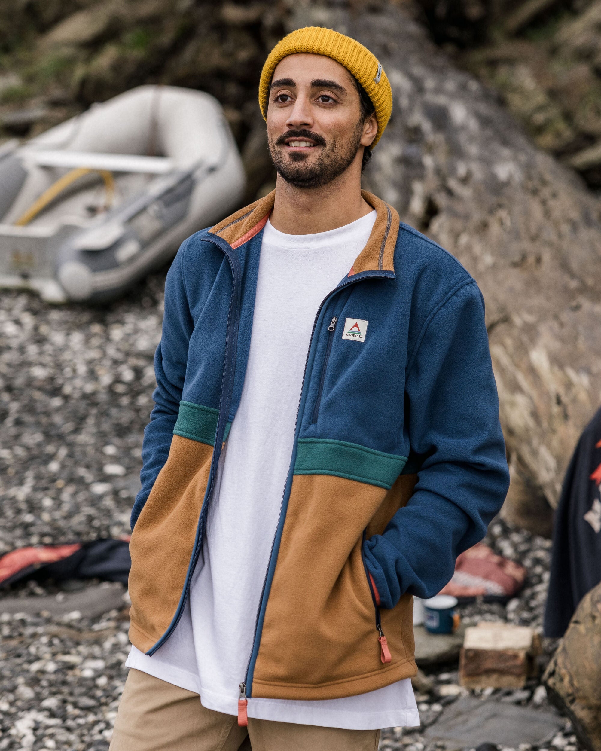 Ridge Full Zip Recycled Polar Fleece - Dark Denim/Toffee - Lifestyle