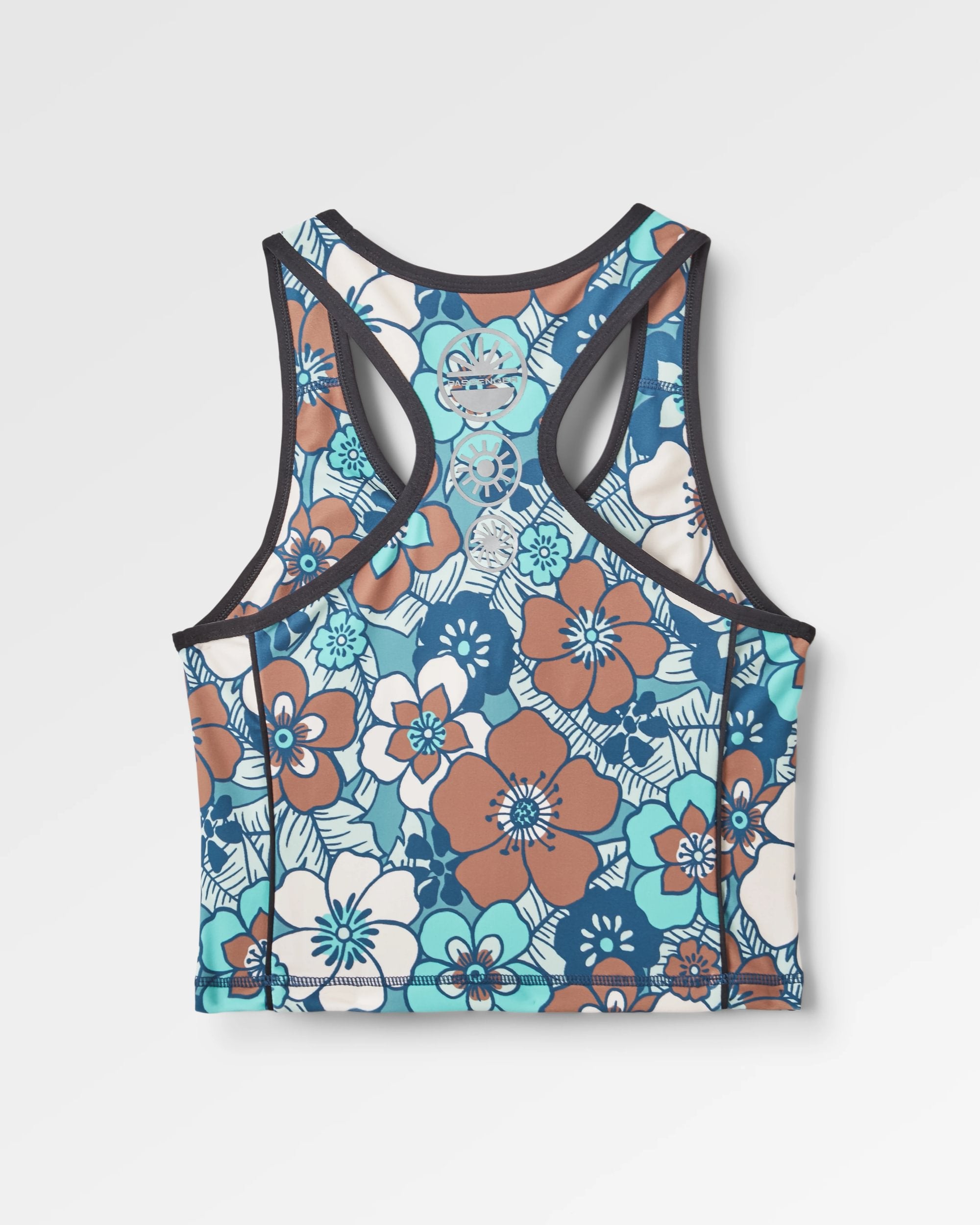 Mantra Recycled Active Crop Top - Vintage Floral Aqua - Flatlay