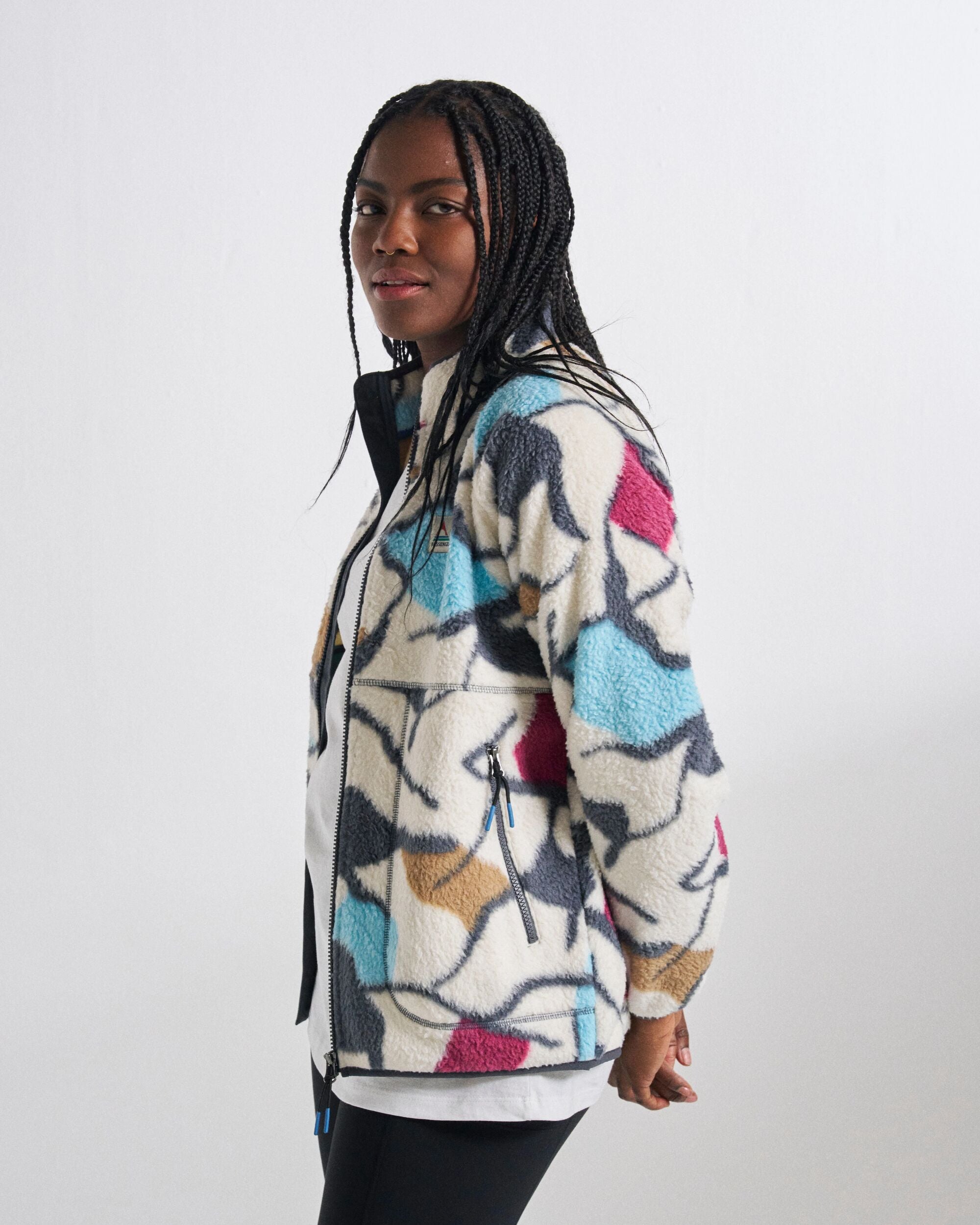 Fairbanks Full Zip Sherpa Fleece Abstract Trails Off White – Passenger