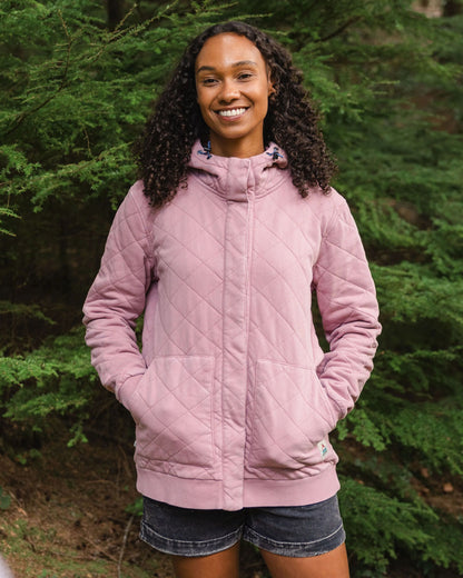 Clementine Recycled Quilted Popper Up Hoodie - Pink Haze - Lifestyle