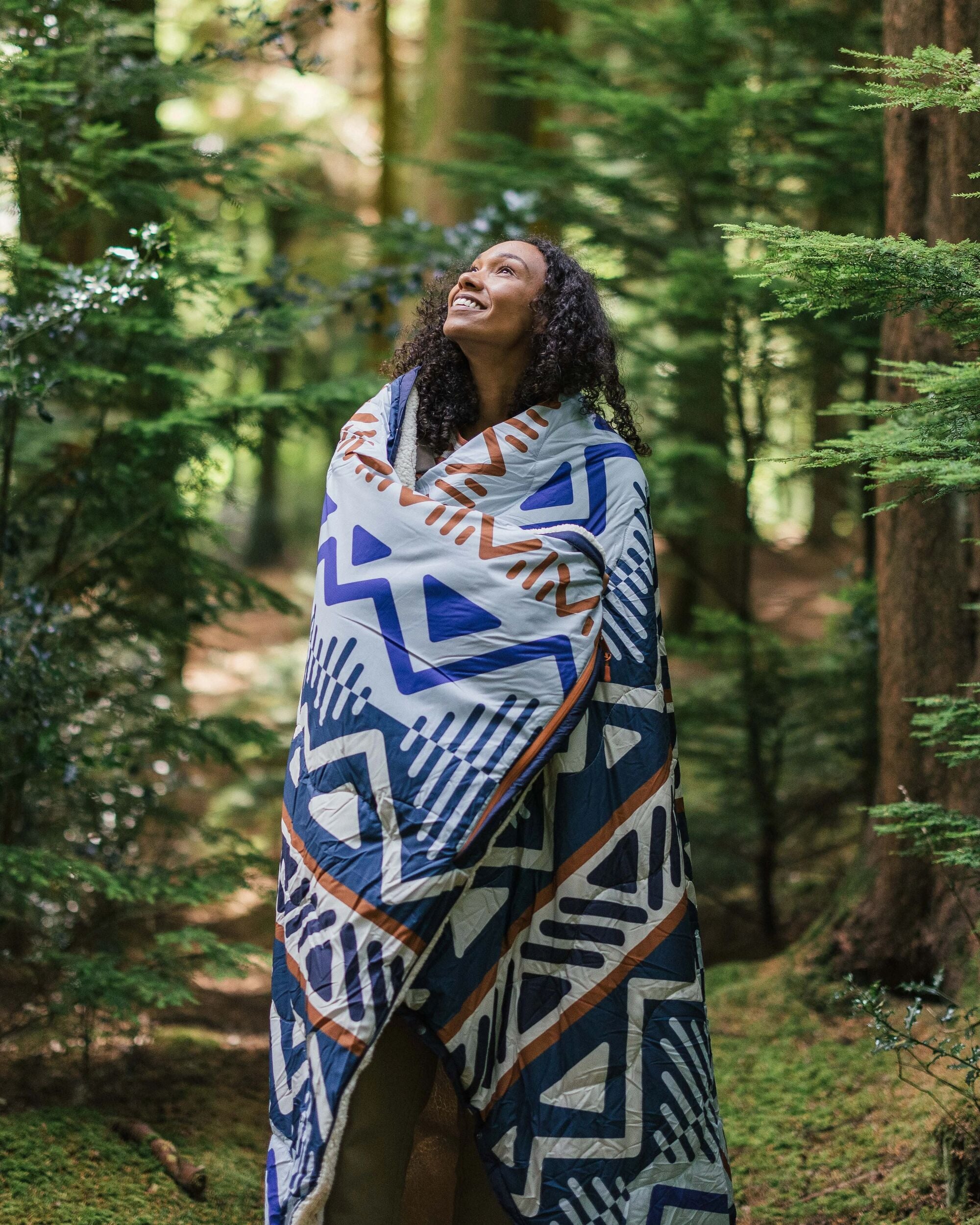 Cabin Recycled Sherpa Blanket - Mountain Geo Grey Blue - Lifestyle