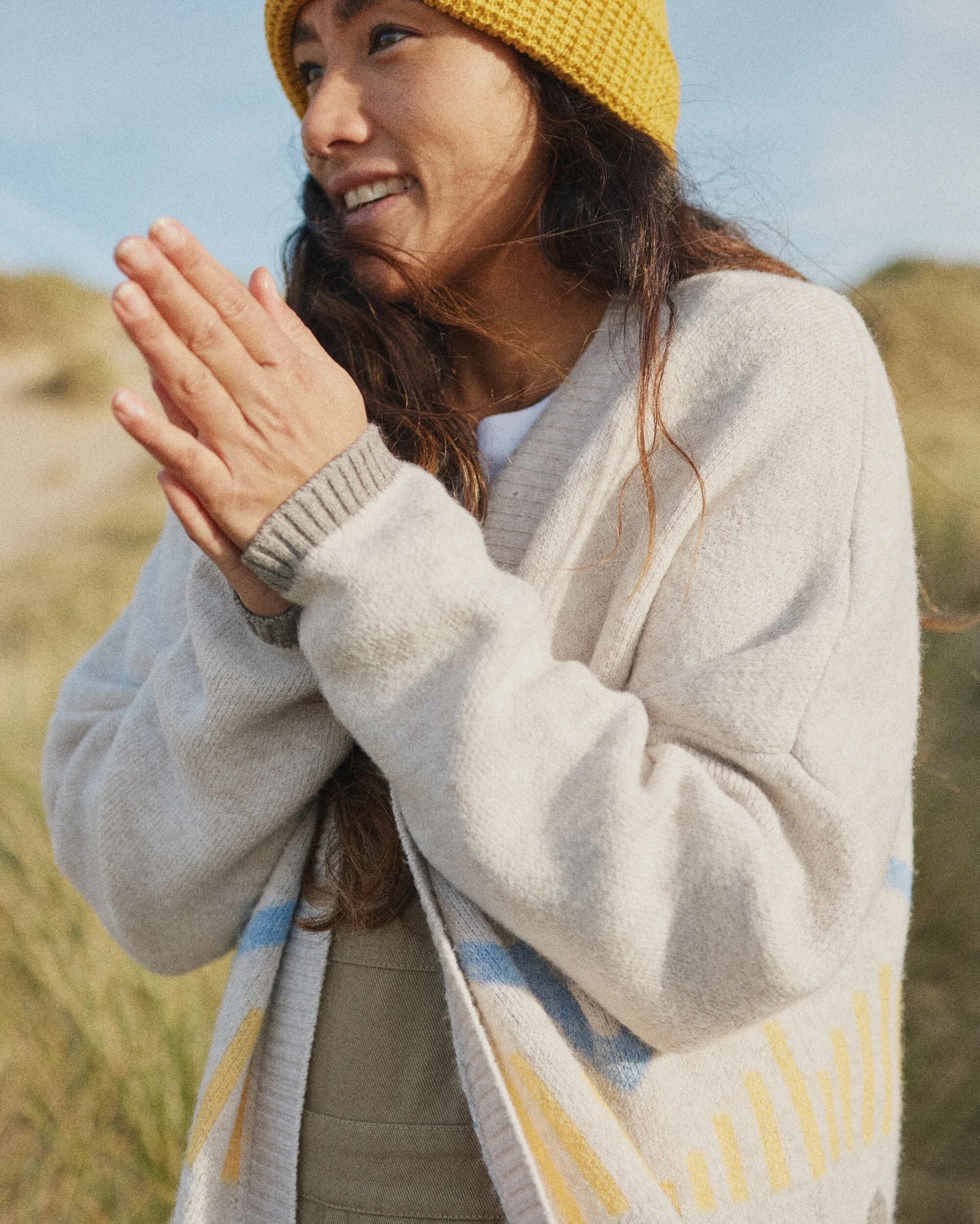 Nettle Recycled Knitted Cardigan - Birch - Lifestyle