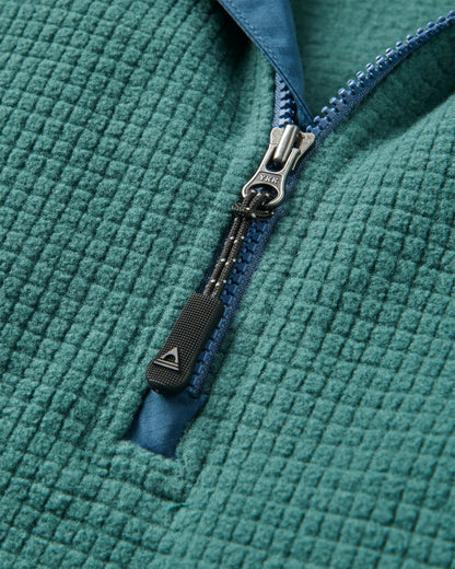 Forestscape Recycled Grid Fleece Hoodie - Deep Ocean - Flatlay