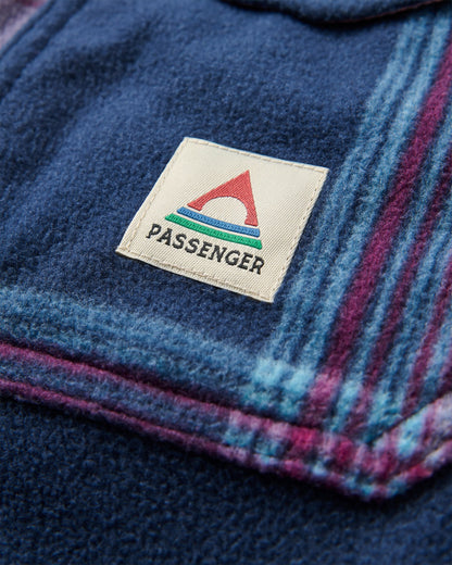 East Recycled Polar Fleece Shirt - Rich Navy/Pink Haze Check - Flatlay