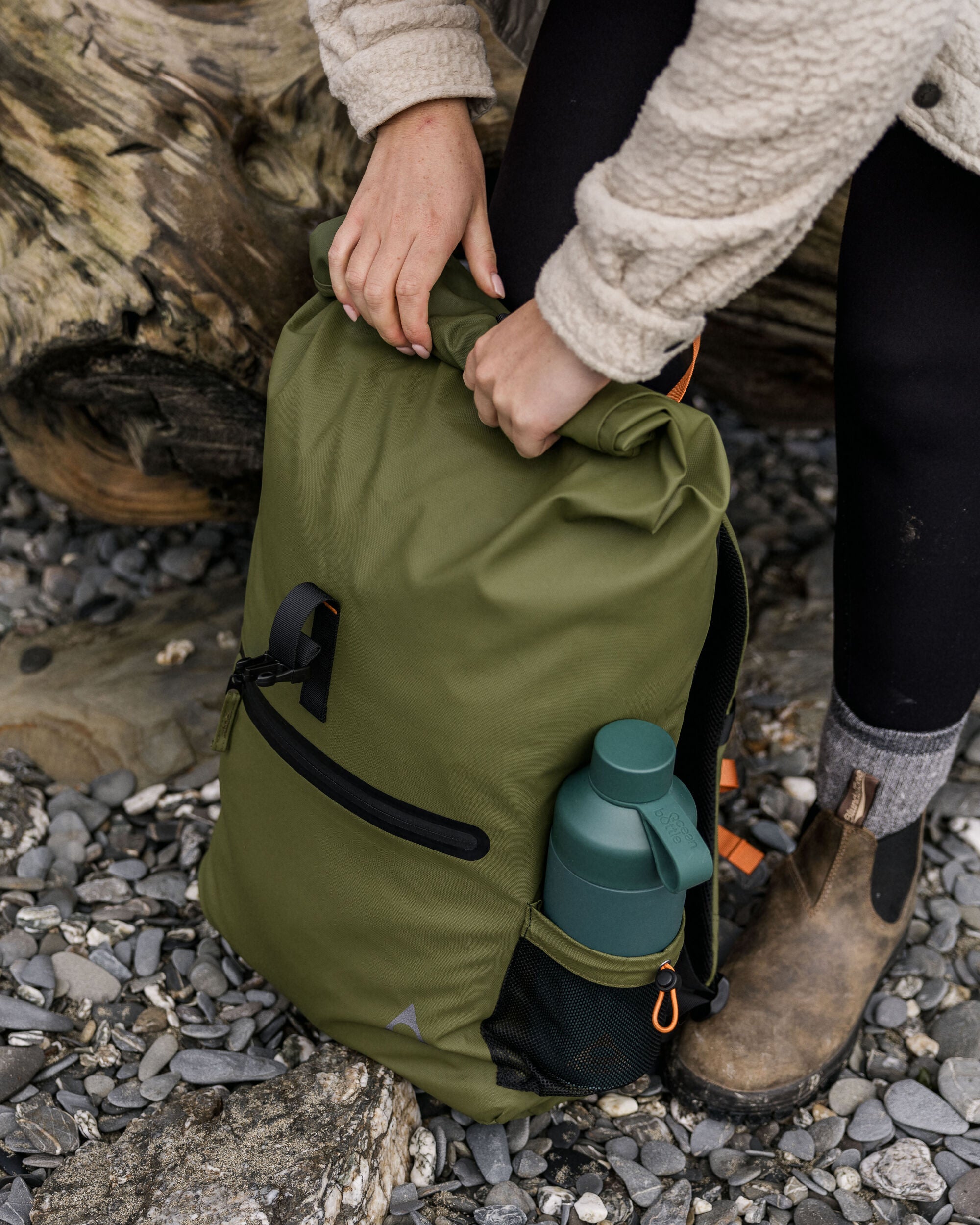 Crossing Roll Top Backpack - True Black/ Khaki - Lifestyle