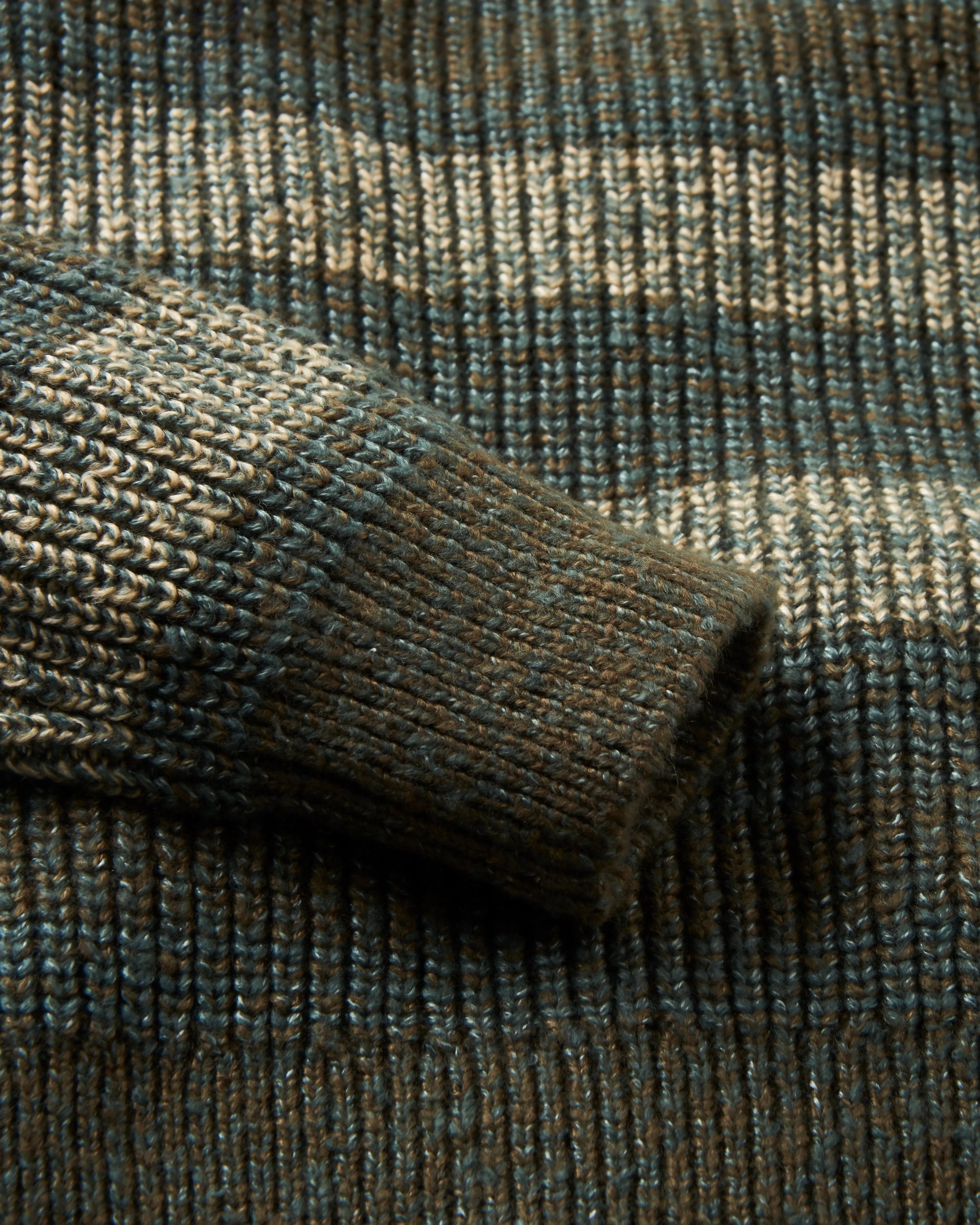 Fog Recycled Knitted Jumper - Dark Olive Multi Stripe - Flatlay
