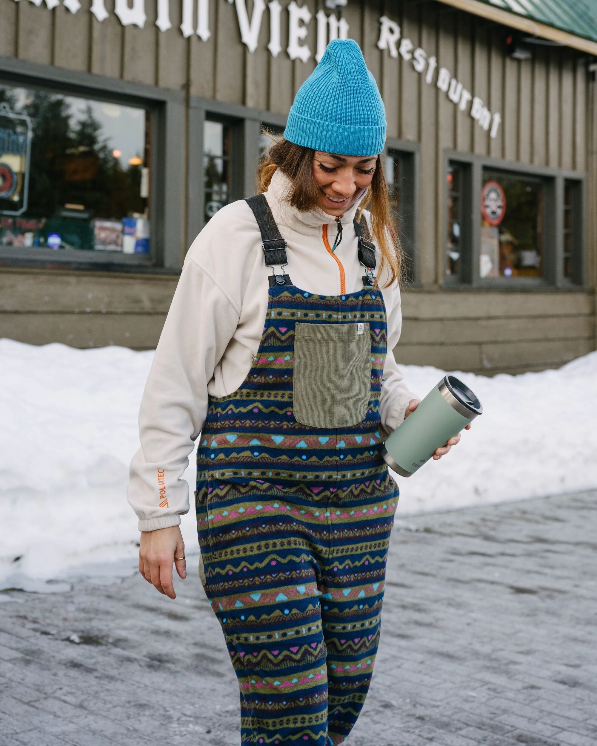 Ace Recycled Polar Fleece Dungarees - Mountain Geo Multi - Lifestyle