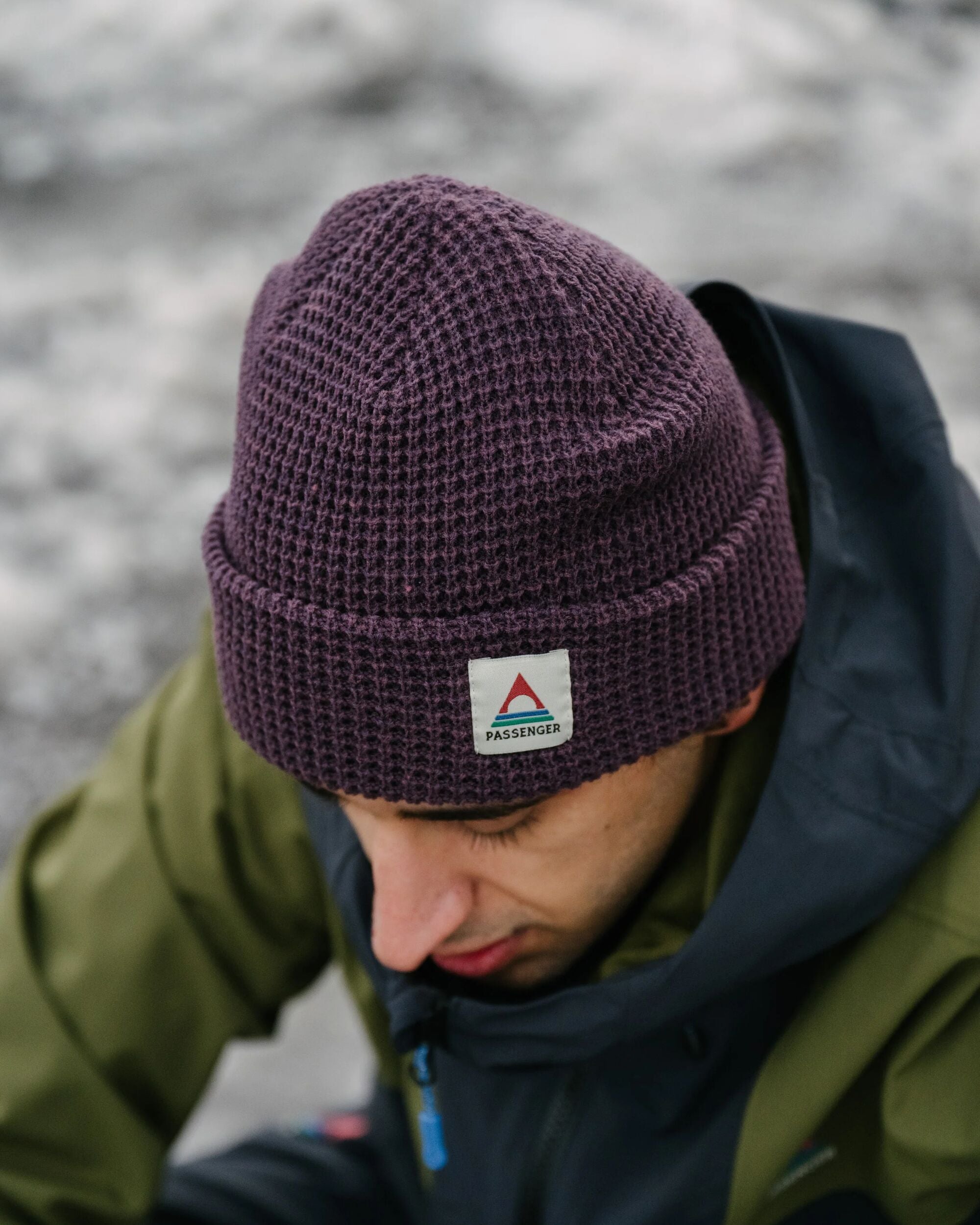 Moss Recycled Double Layer Waffle Beanie - Deep Plum - Lifestyle - Male