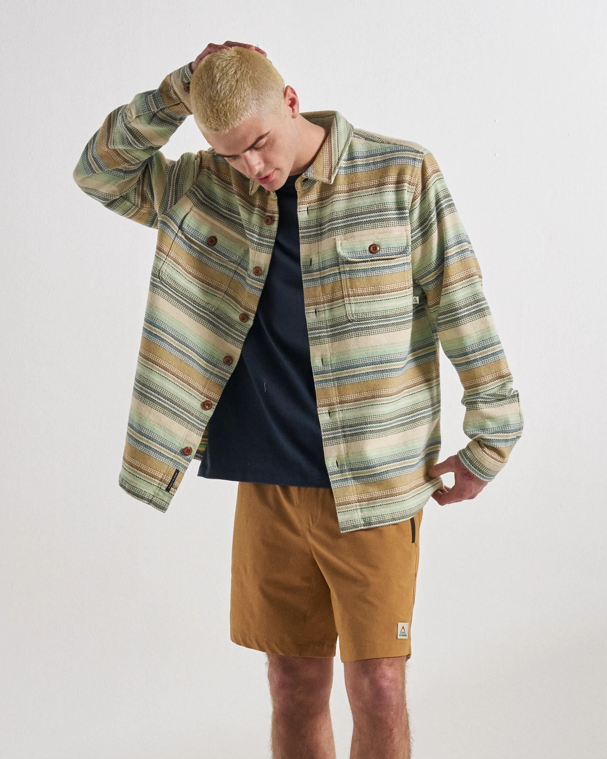Island Twill Shirt - Caramel Beach Stripe - Studio Model