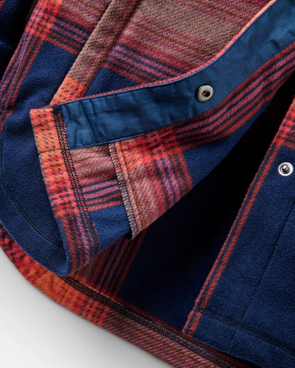 East Polar Fleece Shirt - Rich Navy/ Red Ochre Check - Flatlay