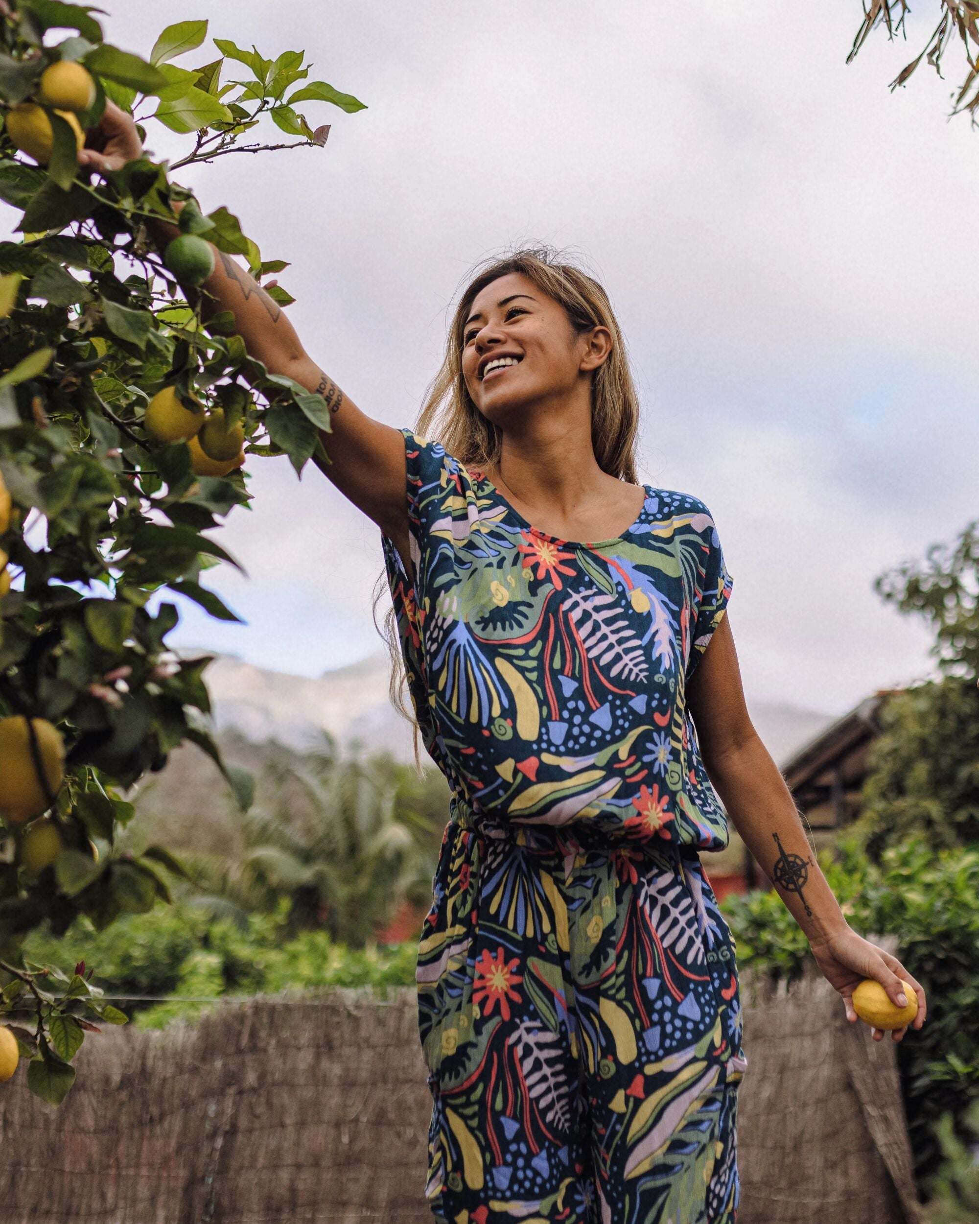 Thimbleberry Jumpsuit - Abstract Seaweed Tidal Blue - Lifestyle