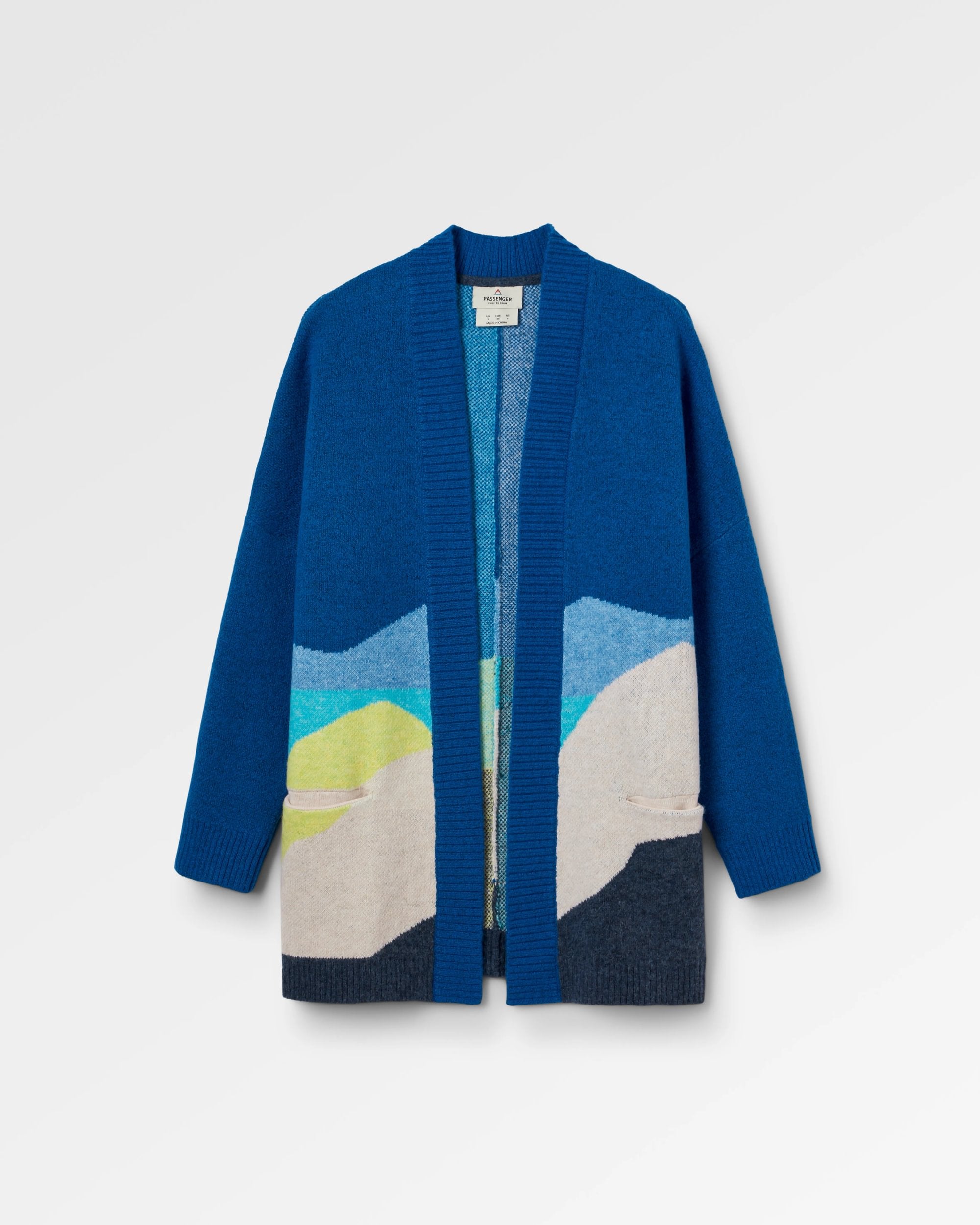 Scenic Recycled Long Knitted Cardigan - Scenic Azure Blue - Flatlay