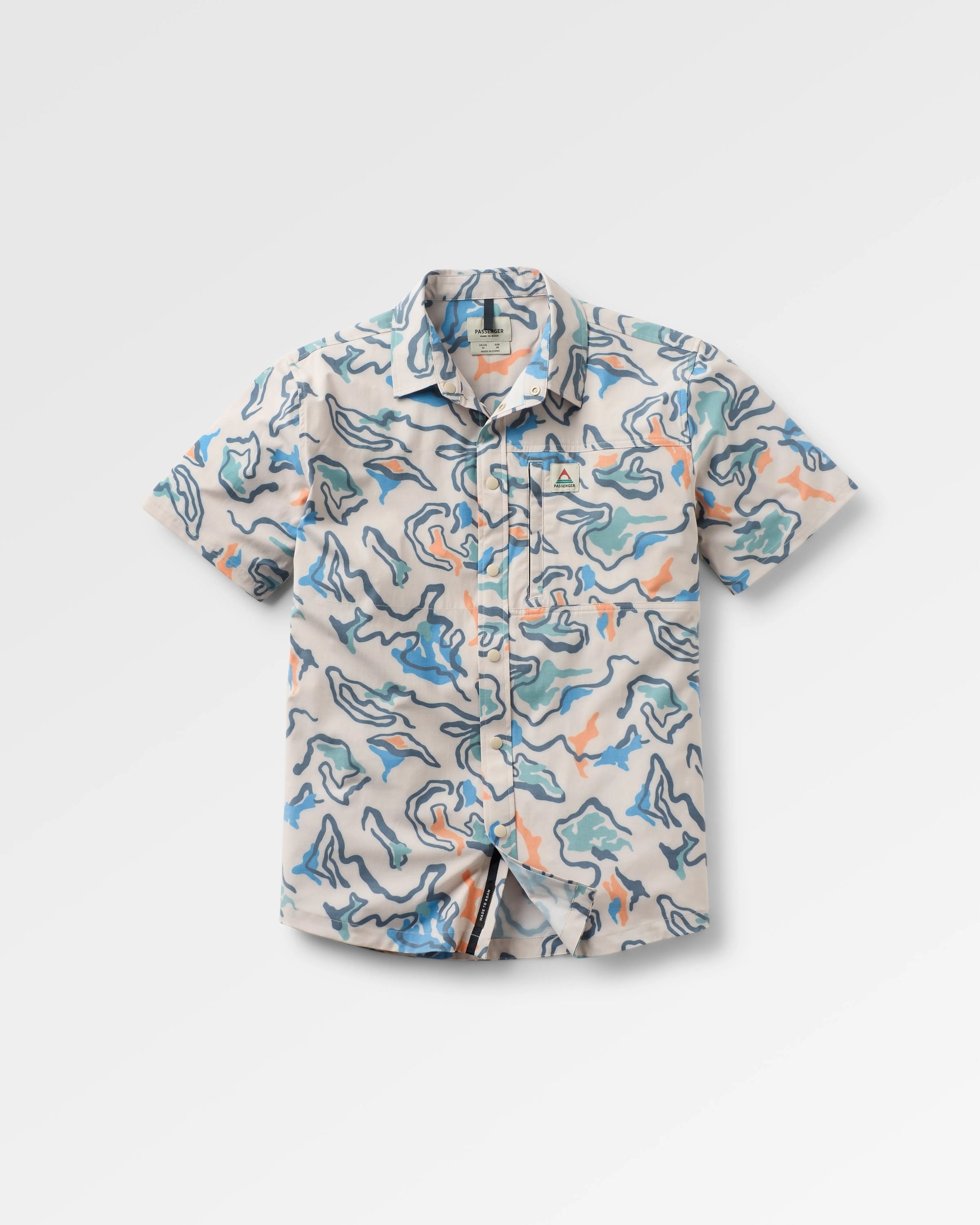 Traveller Short Sleeve Stretch Shirt - Abstract Strata Multi - Flatlay