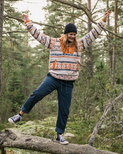 Beaumont Recycled Sherpa Hooded Fleece - Homespun Stripe Sunrise Orange - Lifestyle