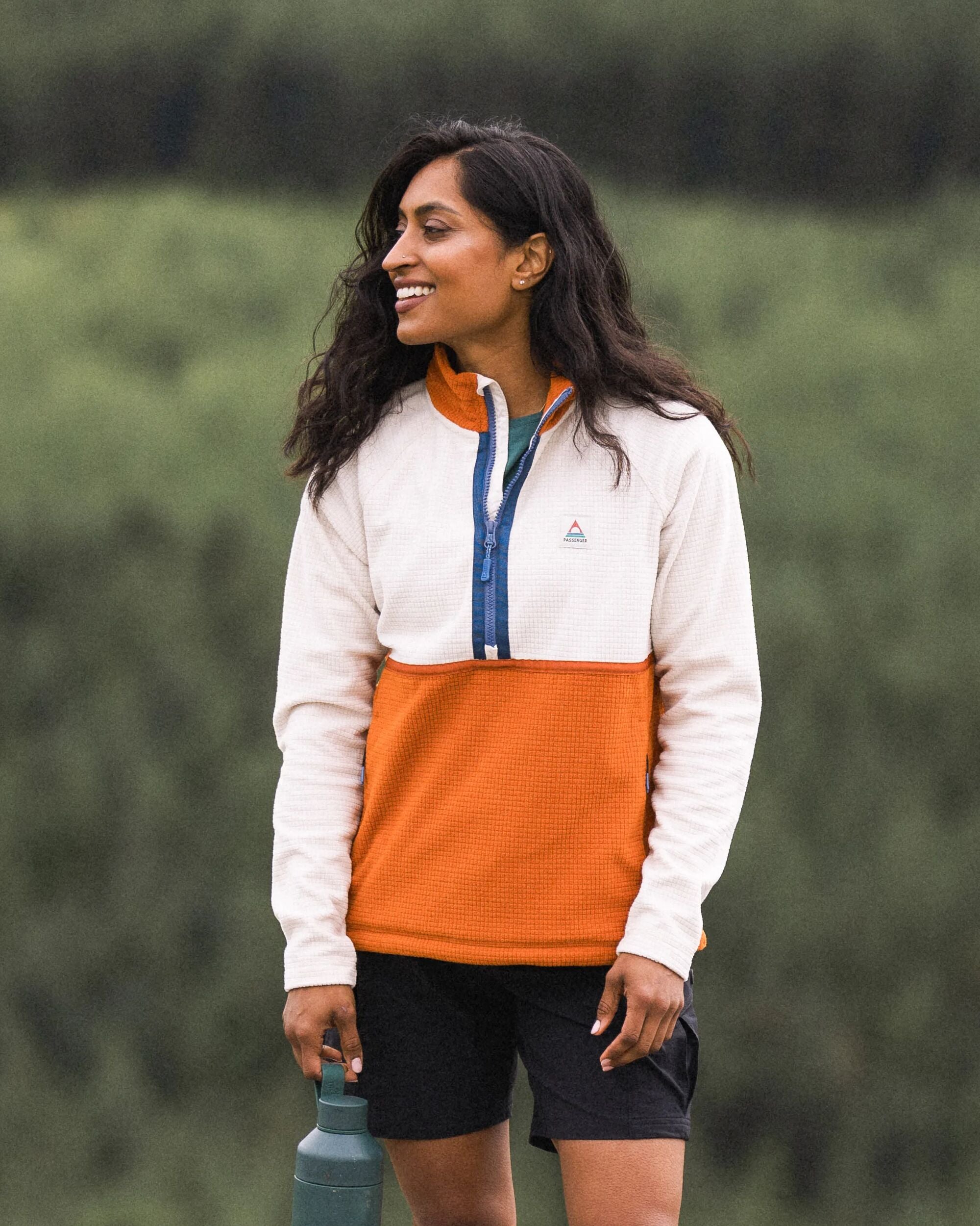 Off Trail Recycled Grid Polar Fleece - Birch/Sunset Orange - Lifestyle