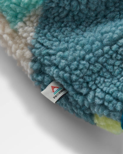 Sefton Recycled Deep-Pile Sherpa Full Zip Fleece - Vista Patchwork Aqua - Flatlay