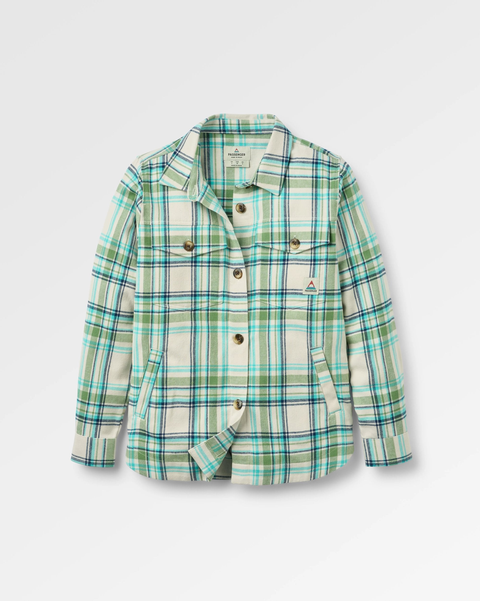 Stella Organic Cotton LS Shirt - Vintage White/Stem Green Check - Flatlay