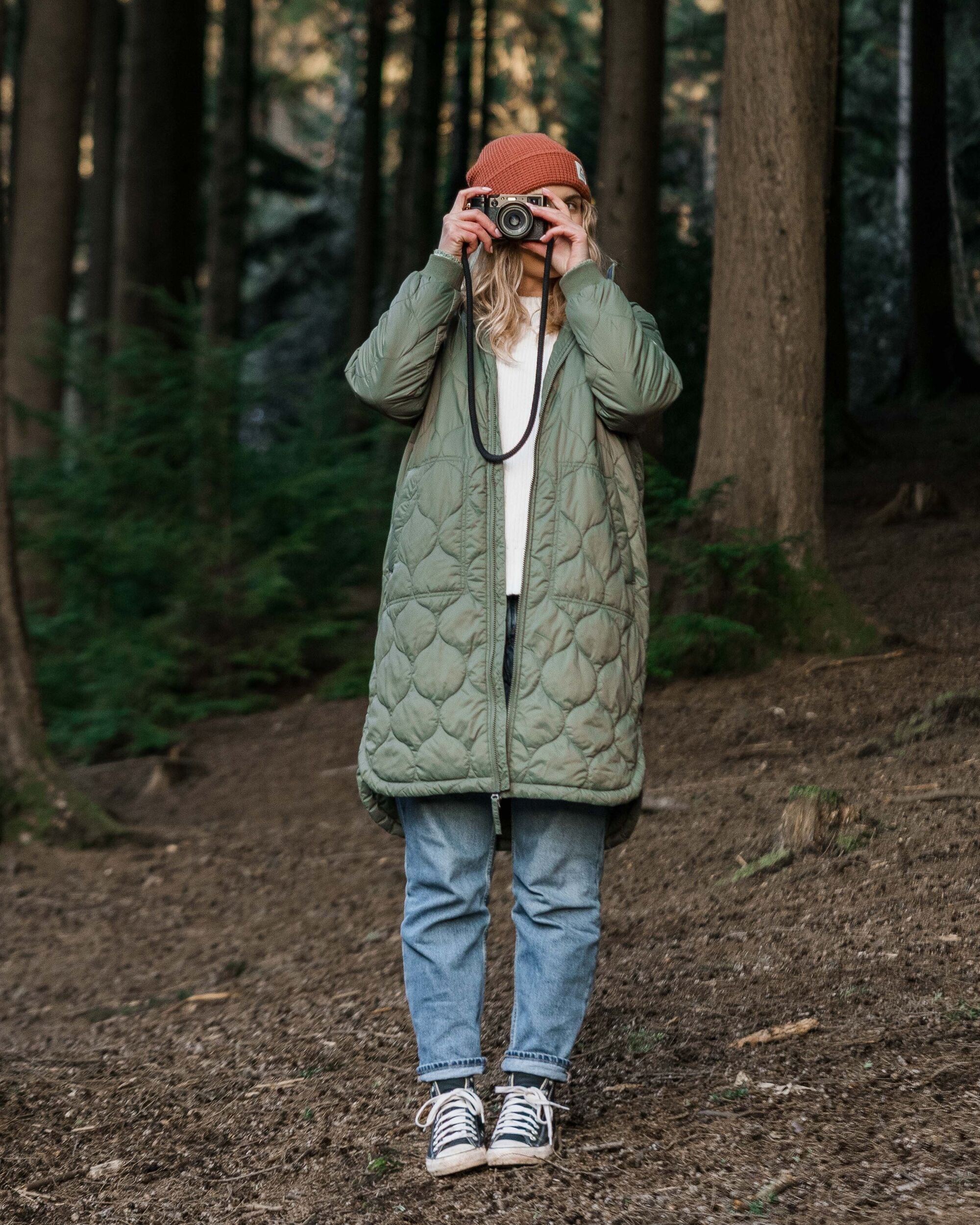 Flora Long Recycled Insulated Parka - Dusty Olive - Lifestyle