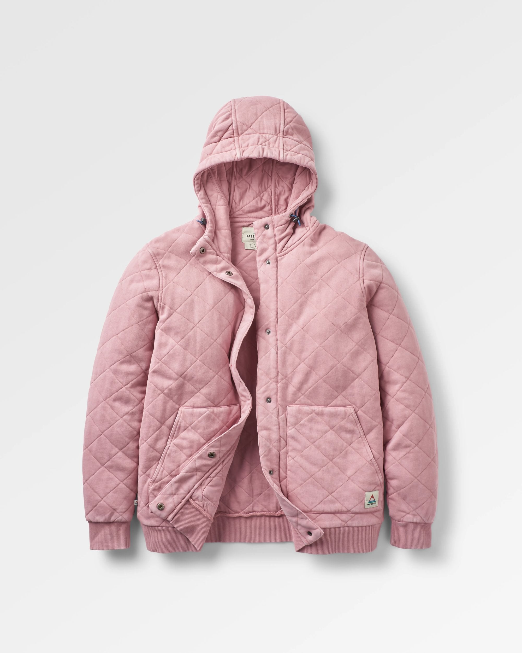 Clementine Recycled Quilted Popper Up Hoodie - Pink Haze - Flatlay