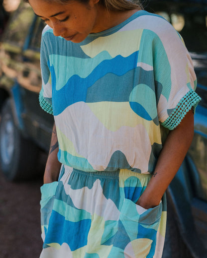 Clarity Short Skort Dress - Vista Patchwork Aqua - Lifestyle