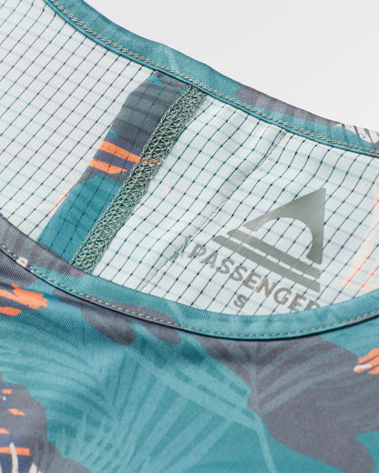 Chakra Tie Back Active Recycled T-Shirt - Palm Camo Deep Sea - Flatlay