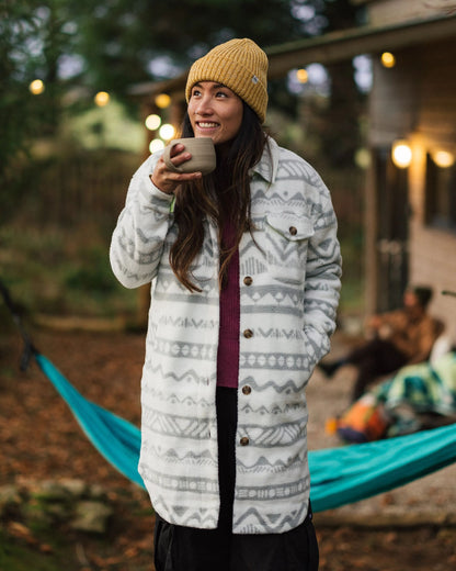 Cloudy Recycled Sherpa Fleece Shirt - Mountain Geo Vintage White - Lifestyle