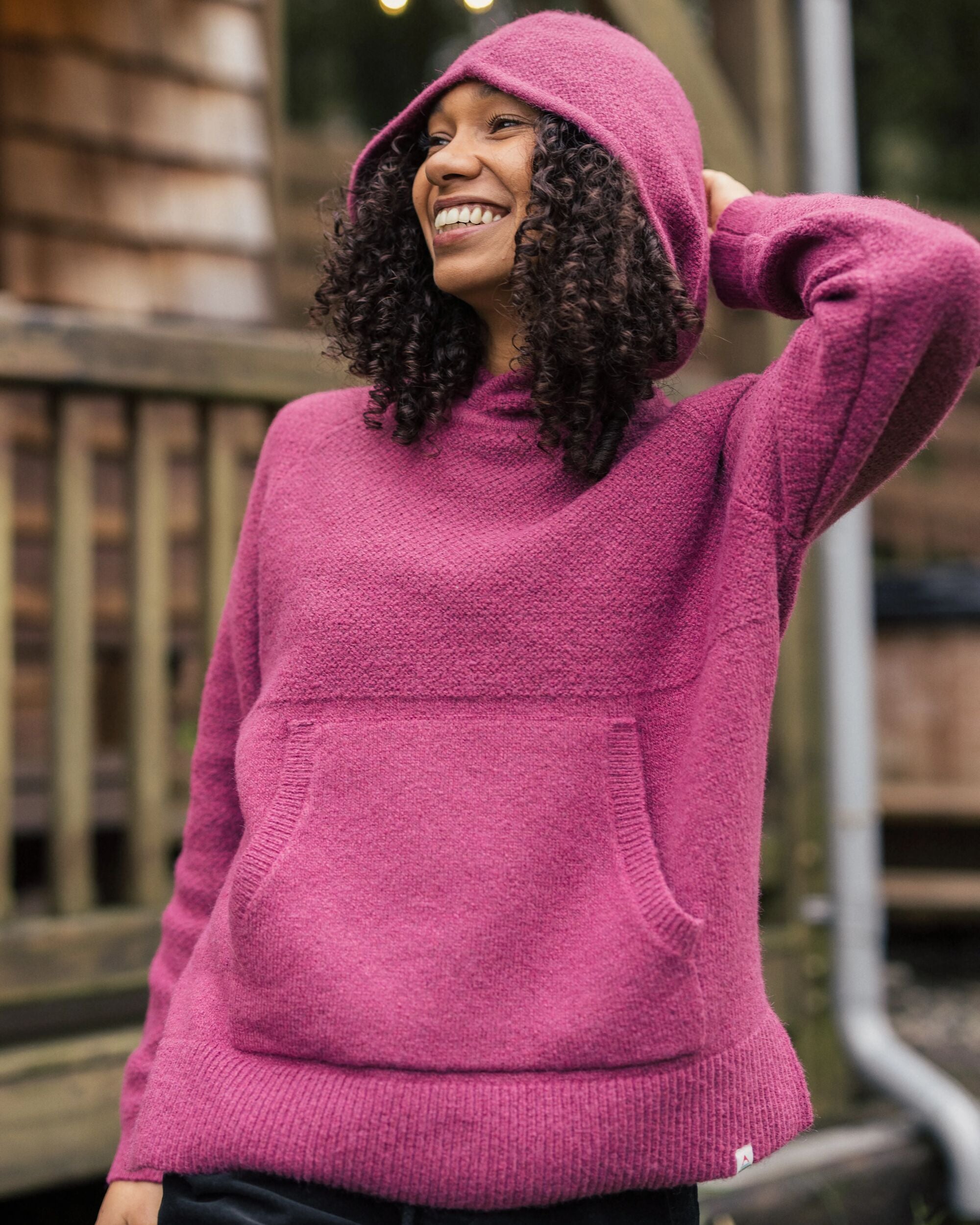 Cove Recycled Knitted Hoodie - Rhubarb - Lifestyle