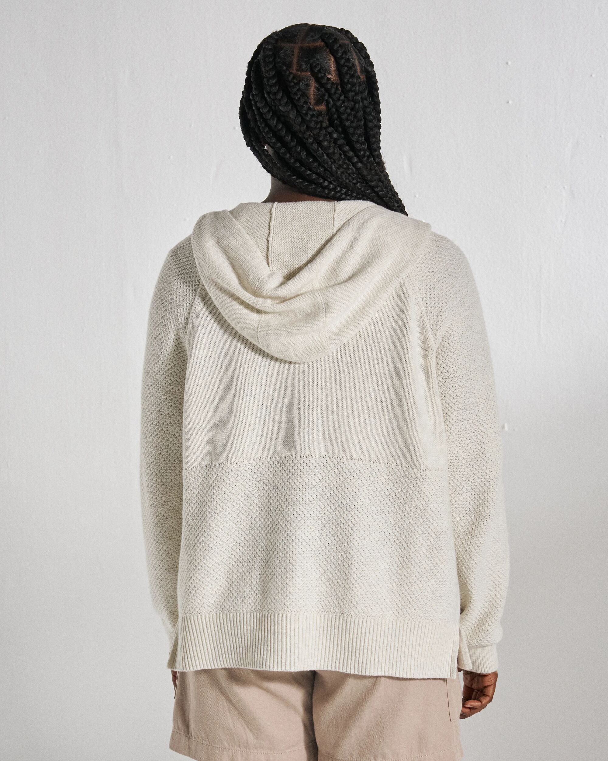 Cove Full Zip Knitted Hoodie - Off White - Studio Model