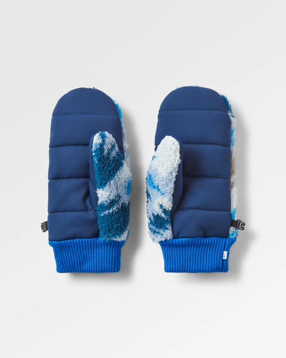 Avalanche Recycled Sherpa Mittens - Abstract Mountain Blue Steel - Flatlay