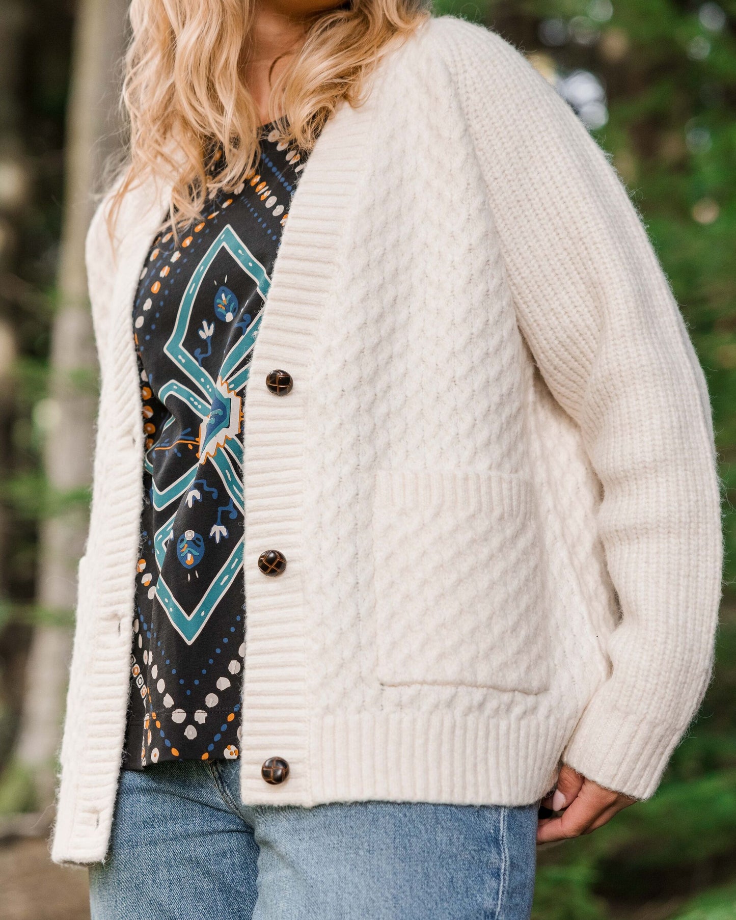 Homey Recycled Knit Cable Cardigan - Off White