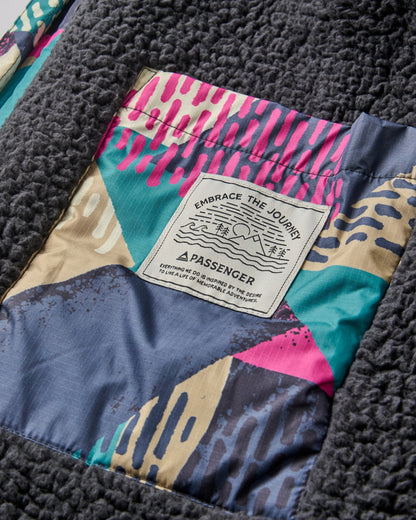 Waves Recycled Sherpa Lined Changing Robe - Mosaic Mountain Charcoal - Flatlay