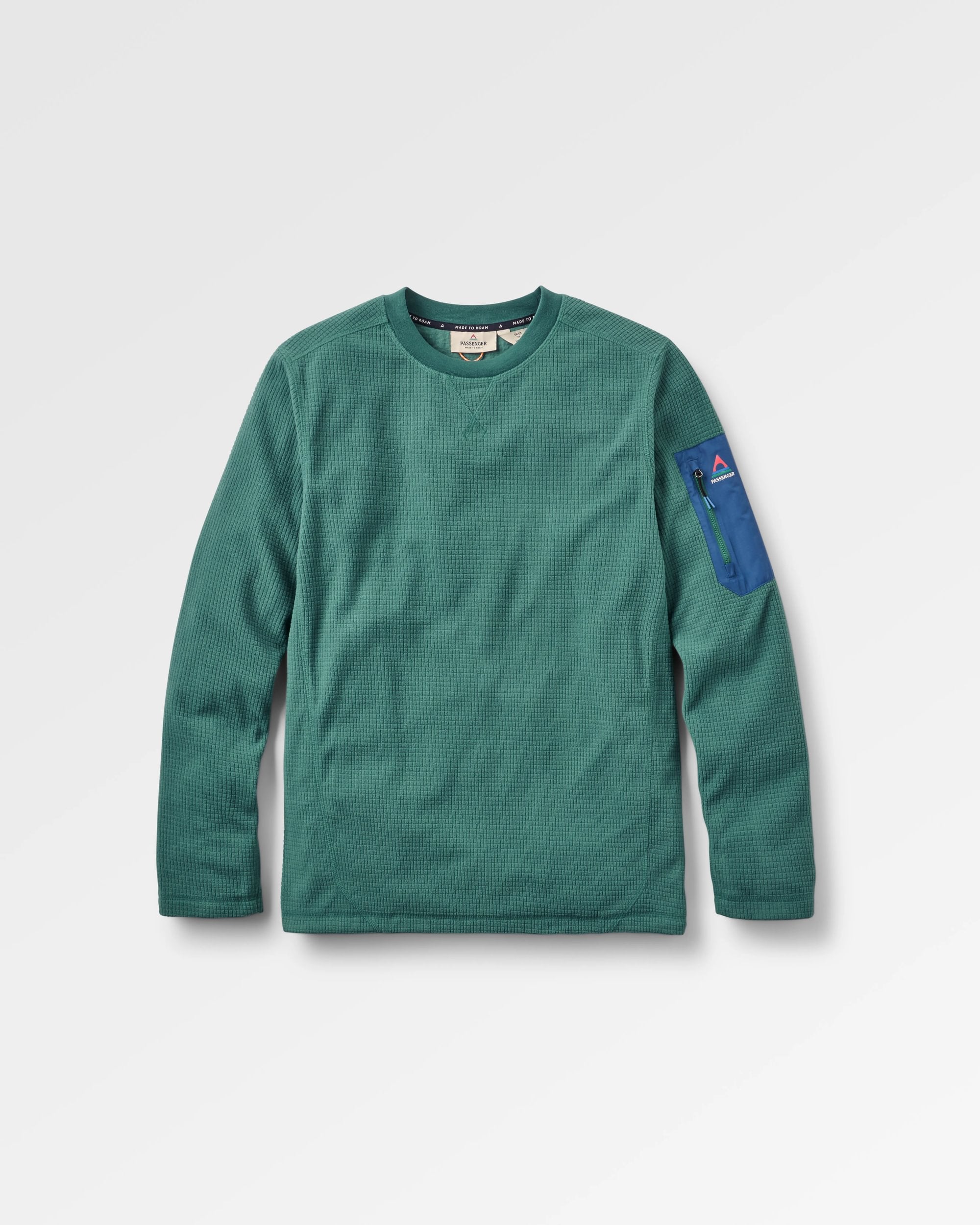 Forestscape Recycled Fleece Crew - Deep Ocean - Flatlay