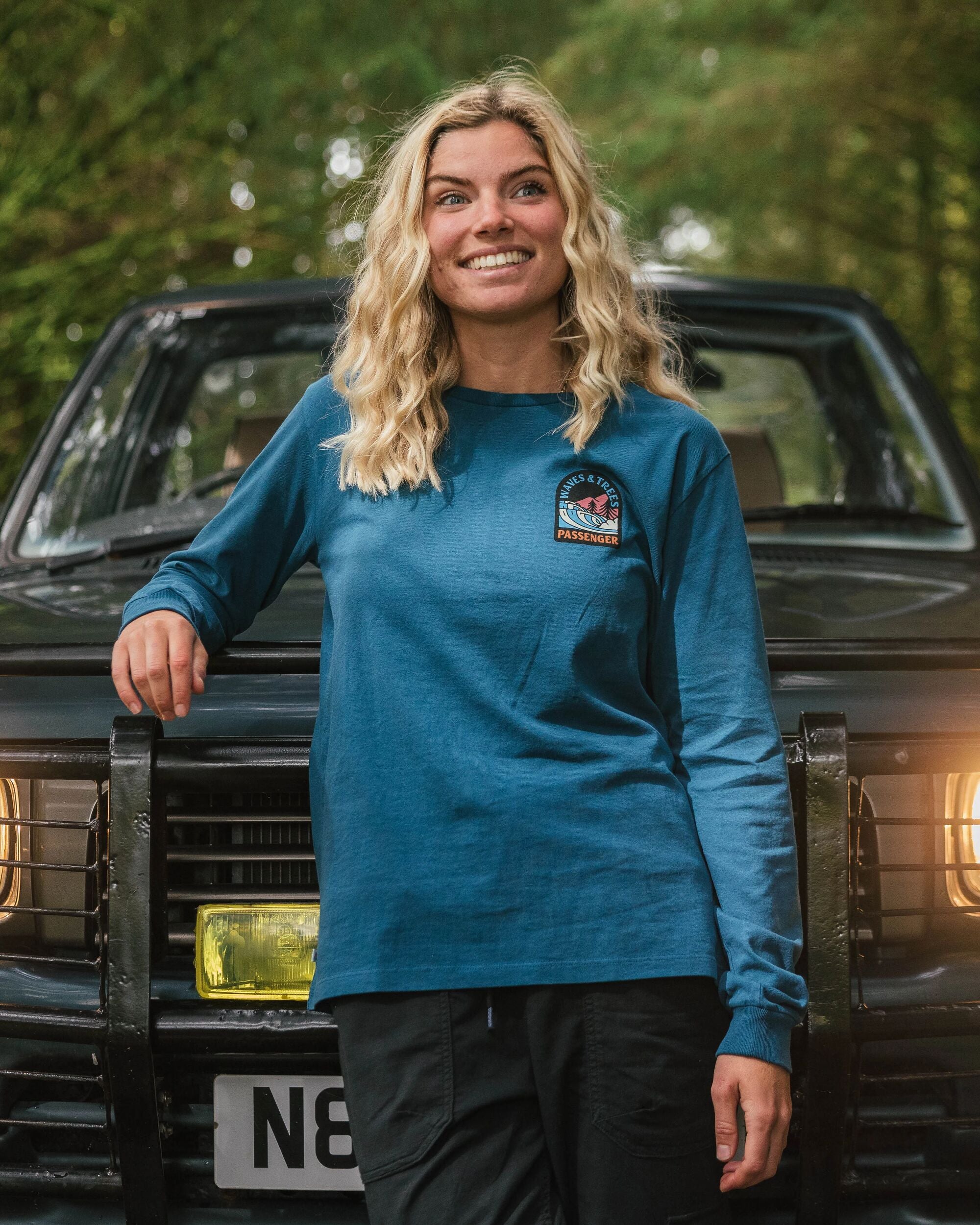 Waves & Trees Recycled Cotton LS T-Shirt - Tidal Blue - Lifestyle