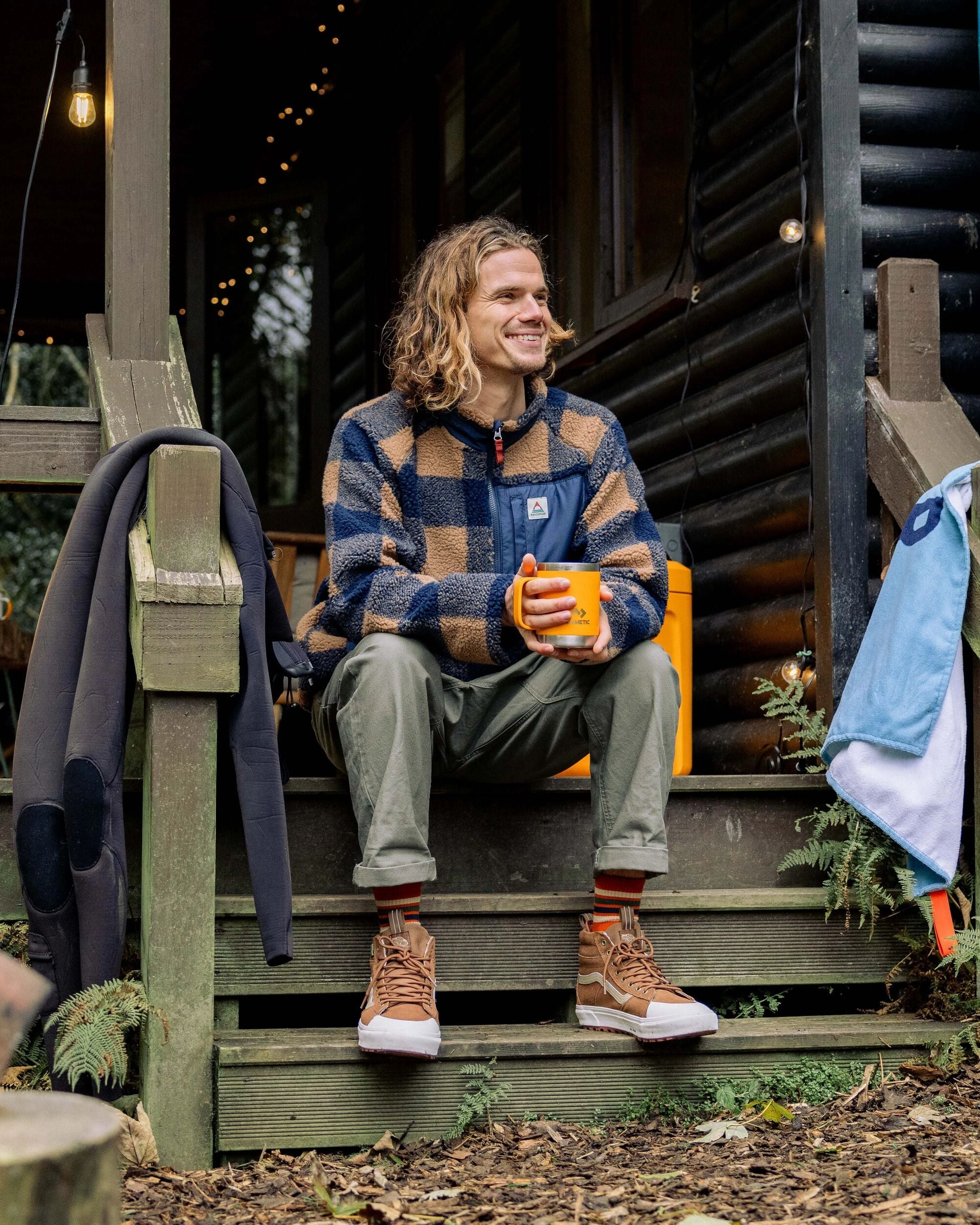 Offroad Recycled Sherpa 1/2 Zip Fleece - Toffee/Rich Navy Buffalo - Lifestyle