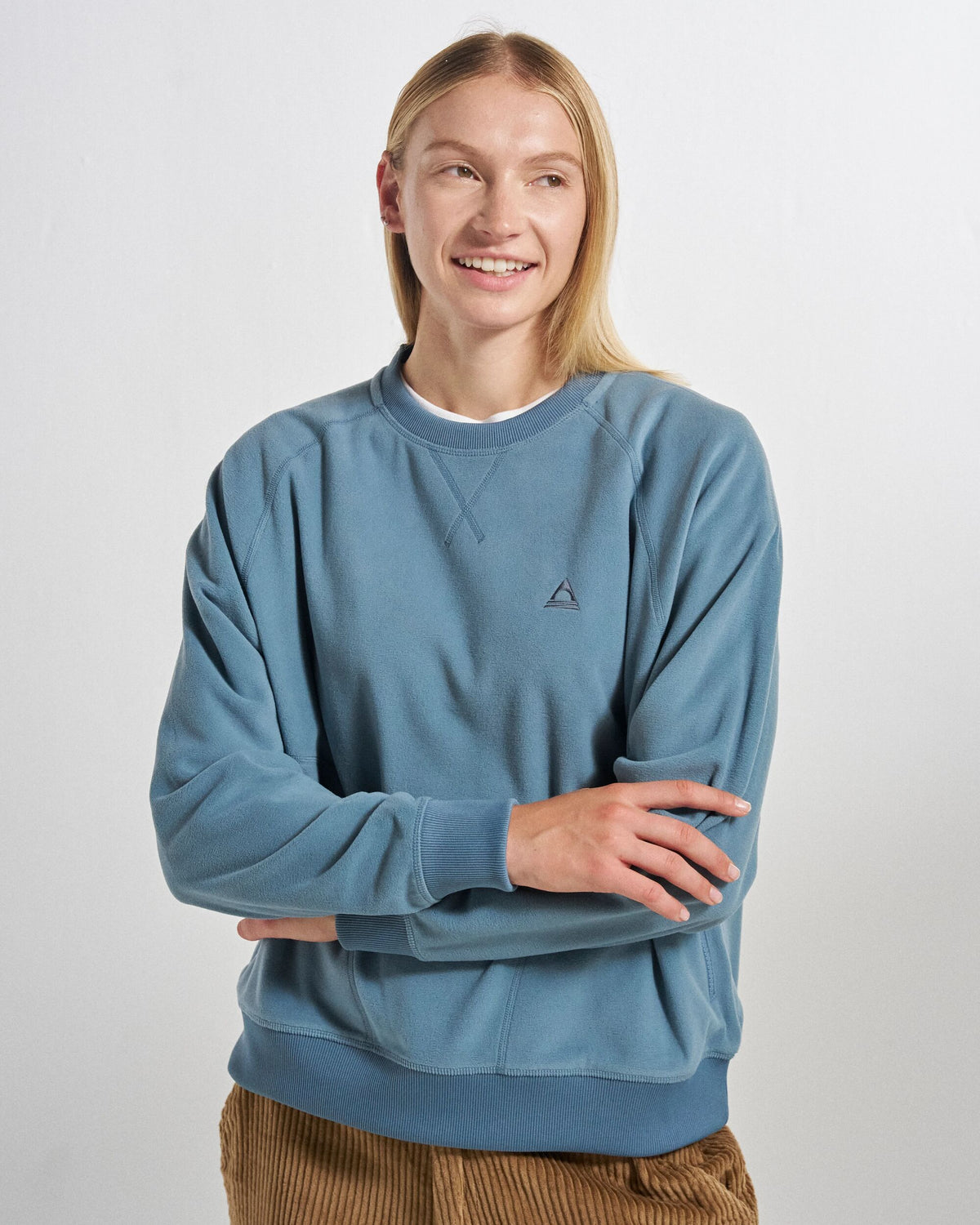 Ayla Micro Polartec® Crew Fleece - Stormy Blue  - Studio Model
