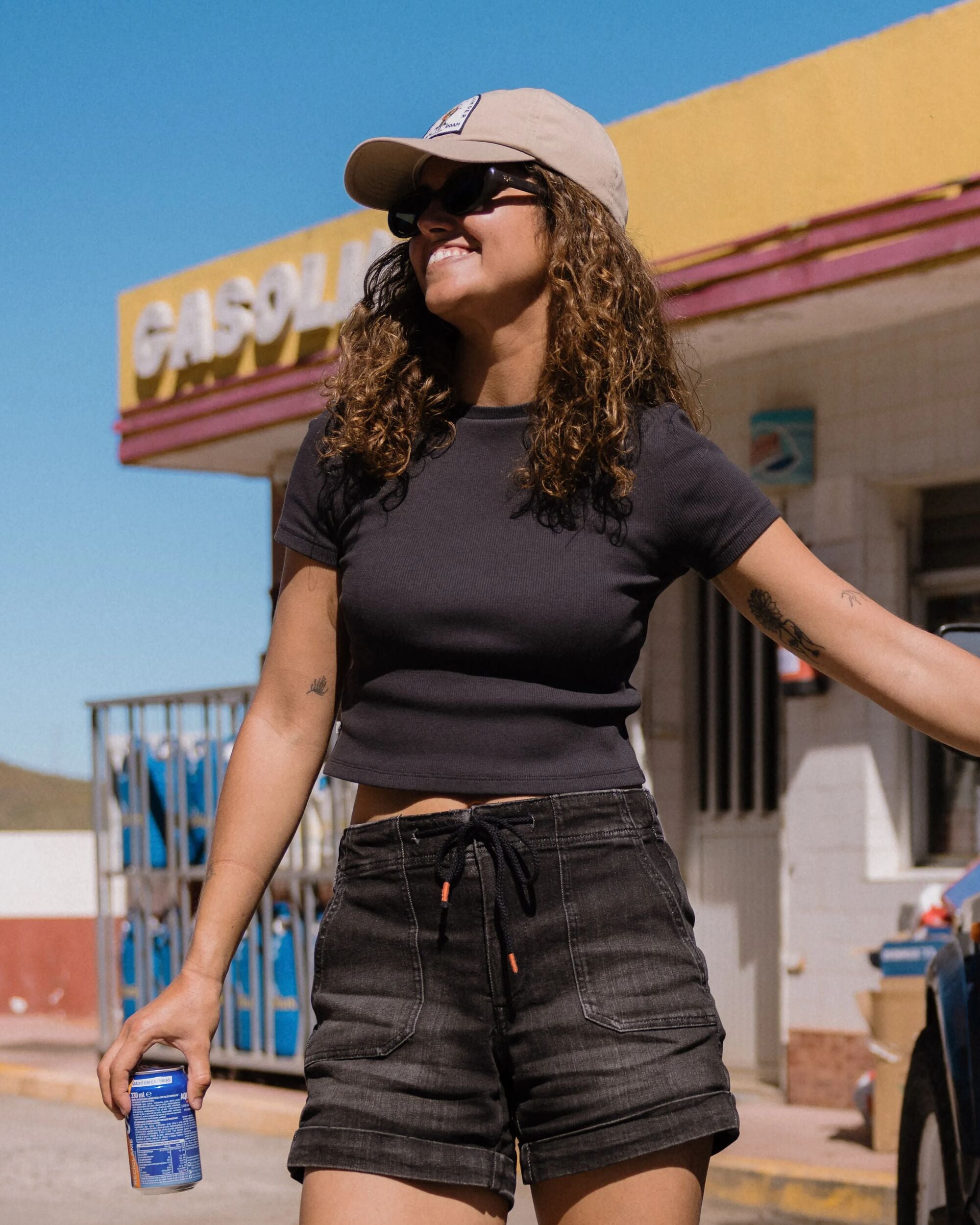 Out There Ribbed Cropped T-Shirt - Faded Black - Lifestyle