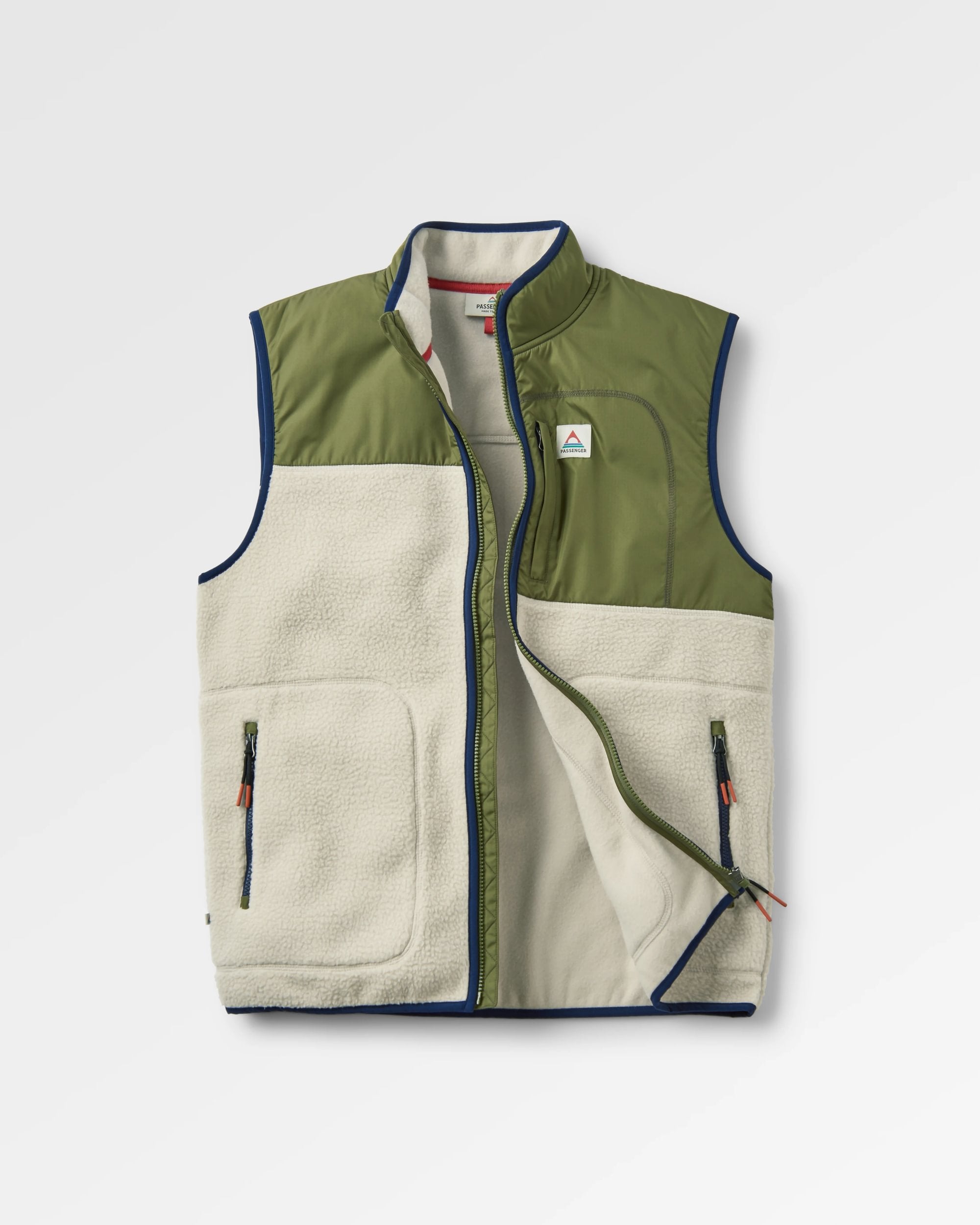 Offgrid Recycled Sherpa Fleece Vest - Oatmeal/Khaki - Flatlay