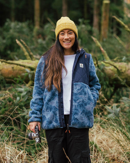 Sefton Recycled Deep-Pile Sherpa Full Zip Fleece - Abstract Mountain Blue Steel - Lifestyle