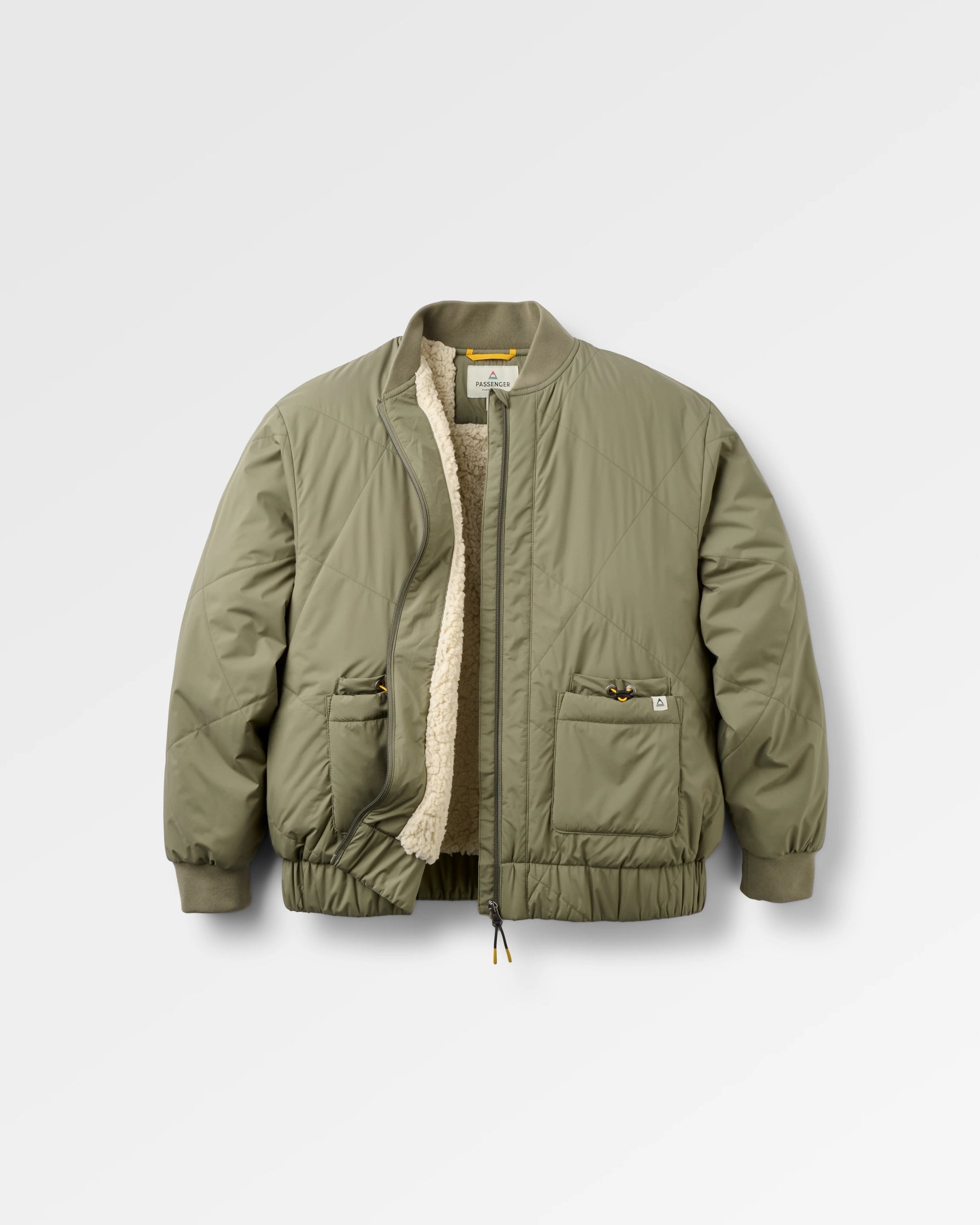 Lucia Sherpa Lined Bomber Jacket - Dusty Olive - Flatlay