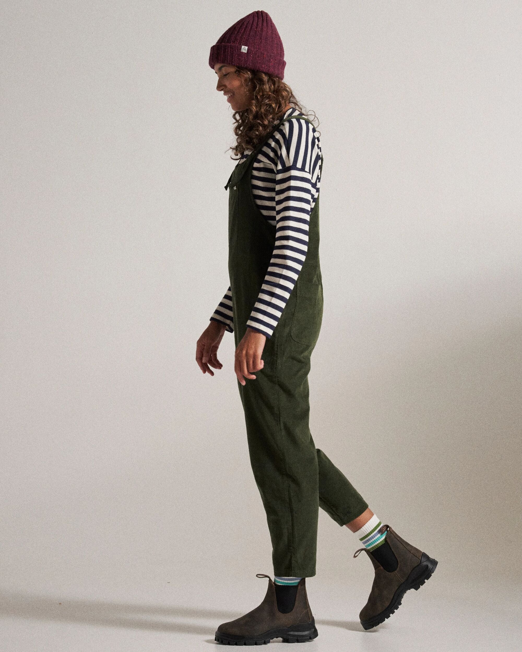 Meadows Organic Cotton Cord Dungarees - Fir Tree - Studio Model