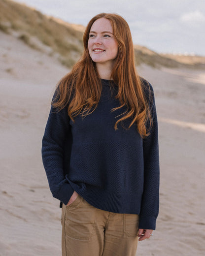 Cove Organic Cotton Knitted Jumper - Rich Navy - Lifestyle