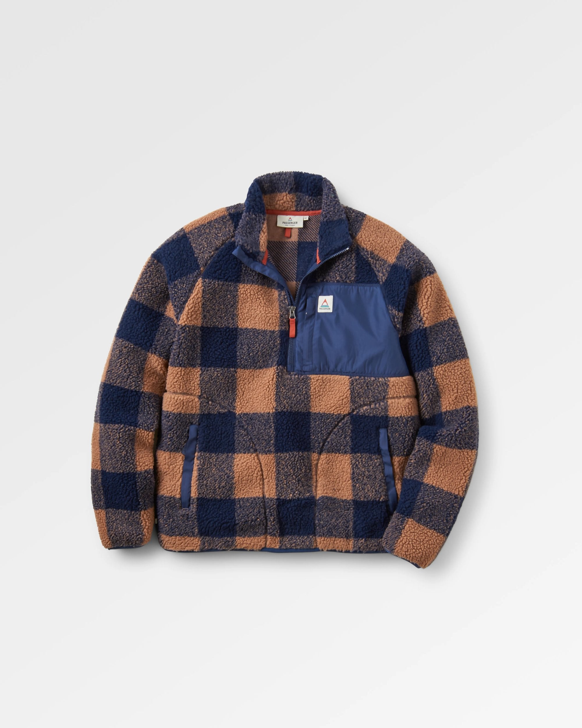 Offroad Recycled Sherpa 1/2 Zip Fleece - Toffee/Rich Navy Buffalo - Flatlay