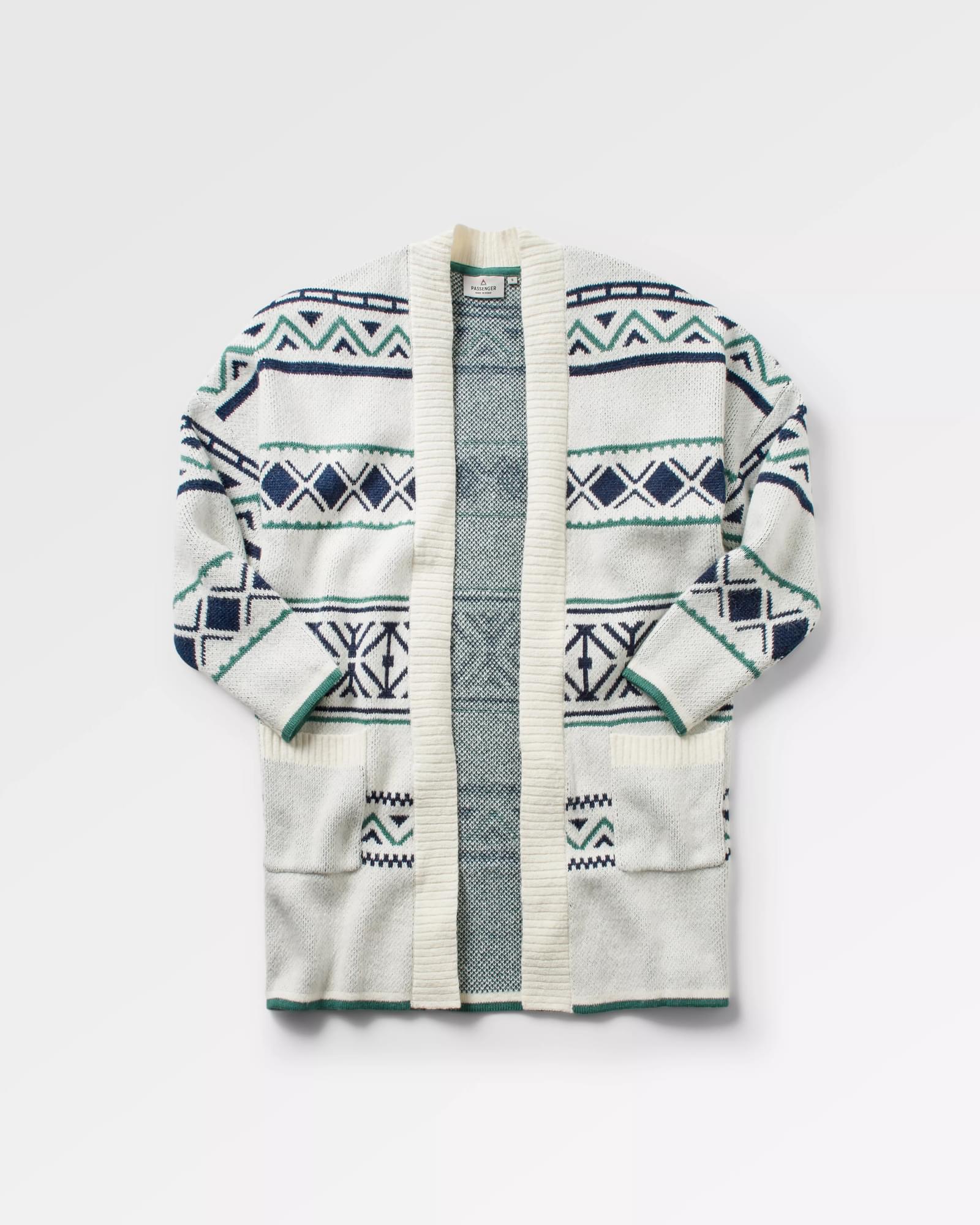 Whimsical Recycled Knit Cardigan - Homespun Stripe Off White - Flatlay