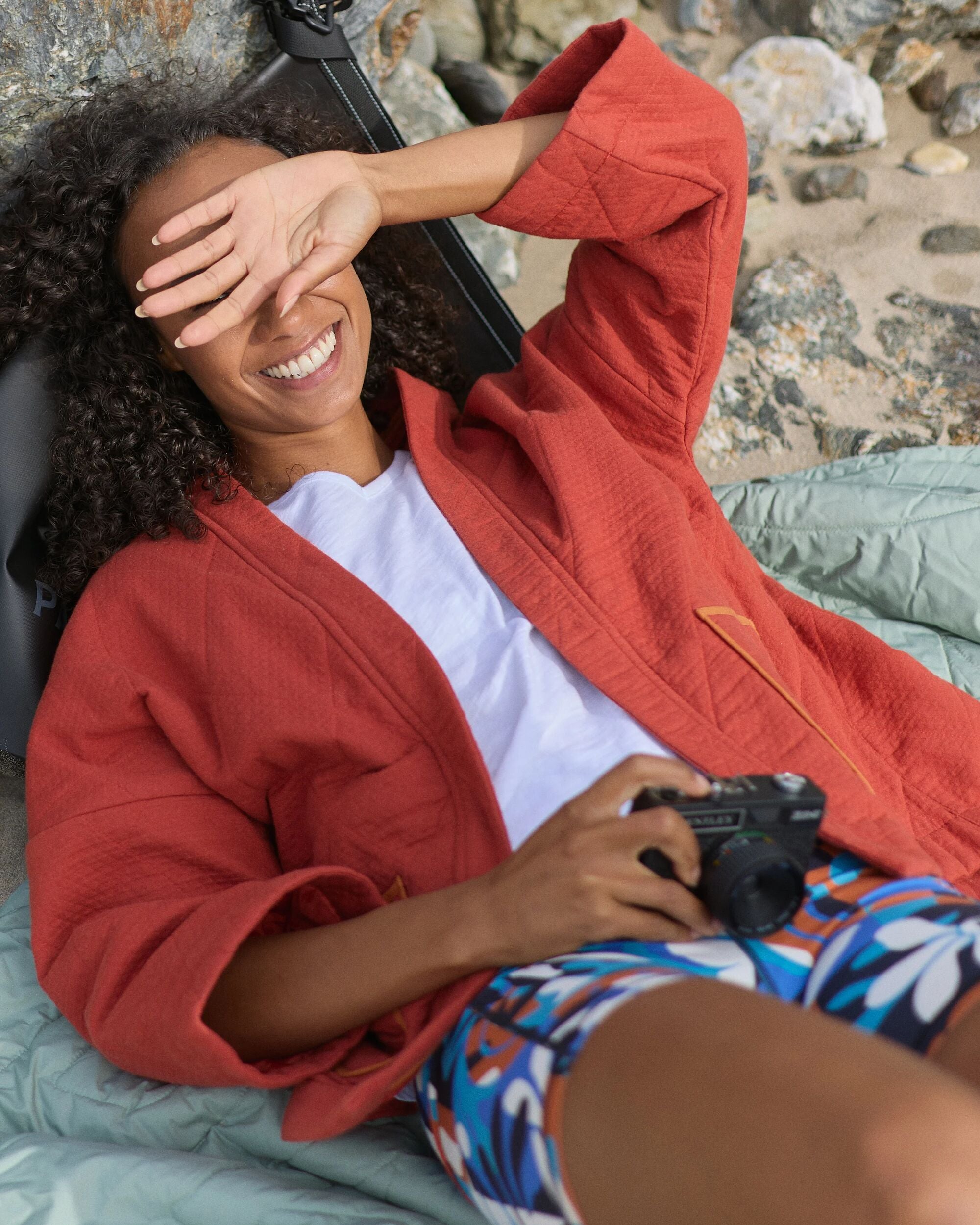 Mira Organic Cotton Quilted Overshirt - Red Ochre - Lifestyle